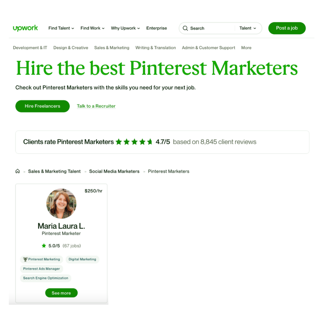 The Best Pinterest Marketers 2025 according to Upwork